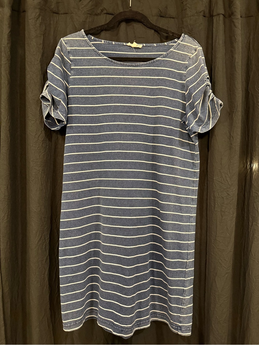 June and Delancey Blue White Striped Ruffle Sleeve Dress M